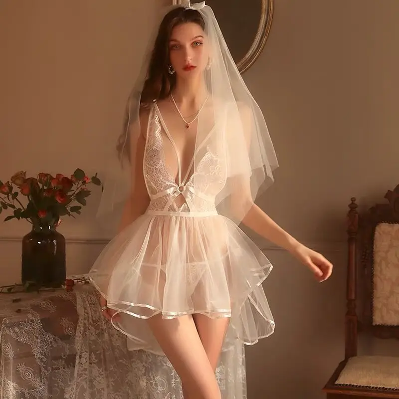 

Fairy Lingerie Women Cosplay Sexy Bride Wedding Dress Uniform Set Sexy Nightwear Romantic Temptation Costume Underwear Outfit