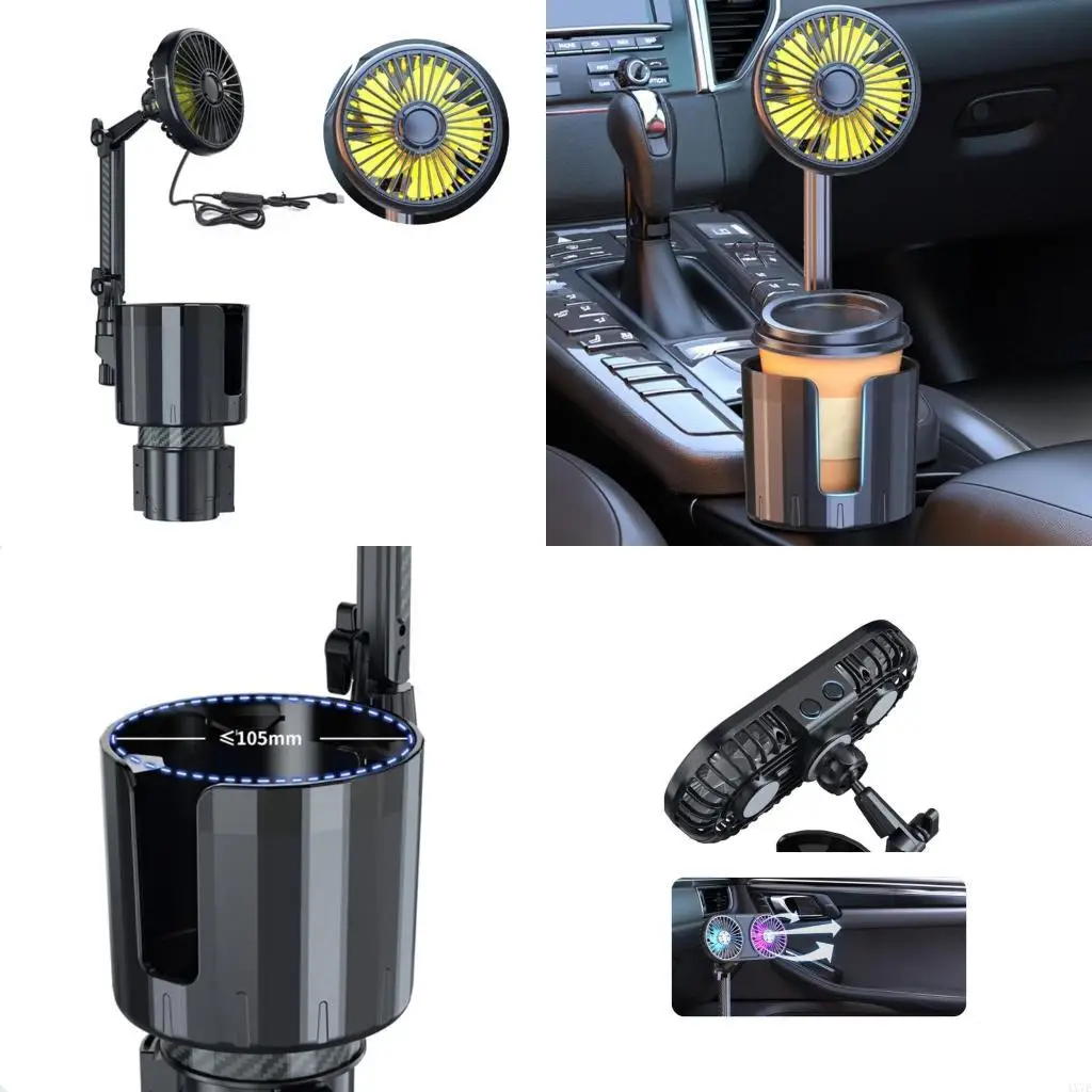 

4X7E USB Auto Fan with Adjust Speed Flexible Neck Car Cup Holder Support 12/24V