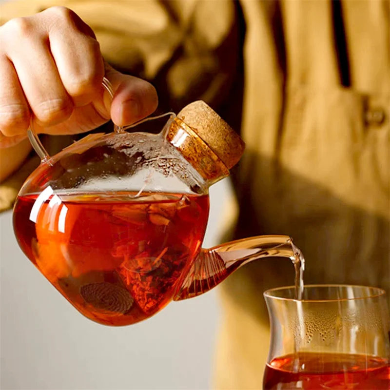 

500ml Heat Resistant Flower Tea Glass Teapot With Cork Stopper Household Afternoon Health Tea Pot Teaware