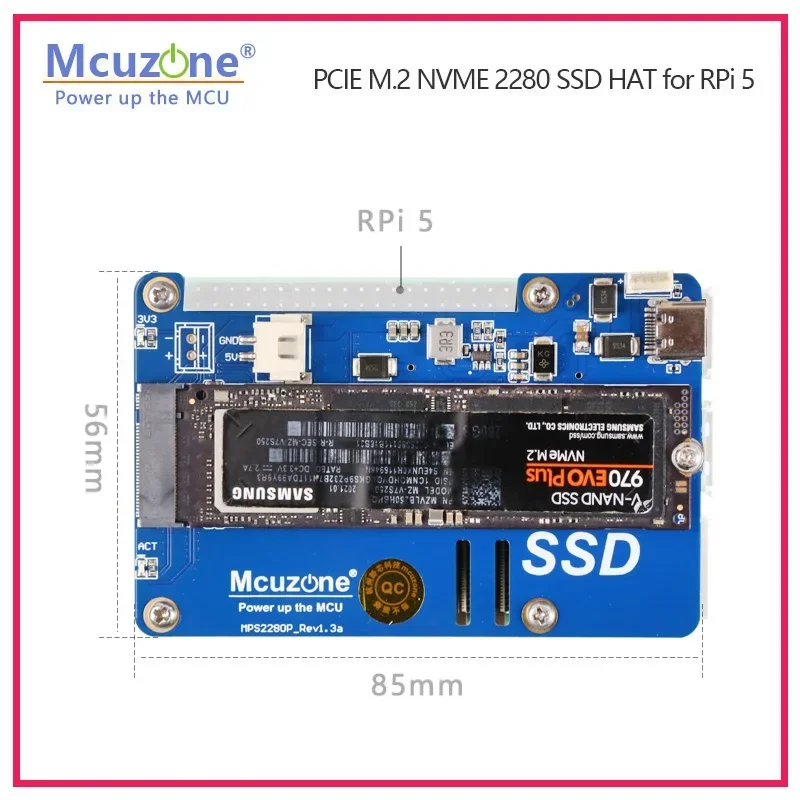 New MPS2280P PCIE M.2 NVME SSD HAT for Raspberry Pi 5, support 2280 2230 2242 Gen 3 , AUX power to SSD 3A