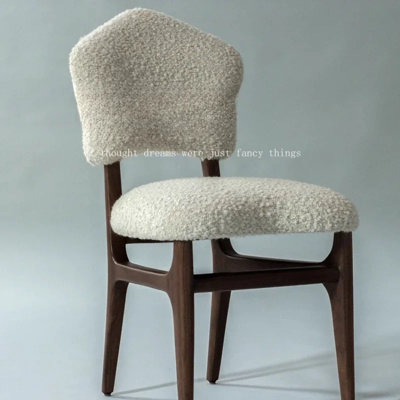 Medieval style solid wood dining chair Home simple lamb wool Internet celebrity back chair Senior designer book chair