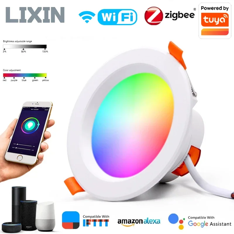 Lxin WiFi Smart Downlight Zigbee3.0 Dimming LED Spot Light 7/9/12/15W RGB Color adjust Warm Cool Lamp Alexa Google Vocie control