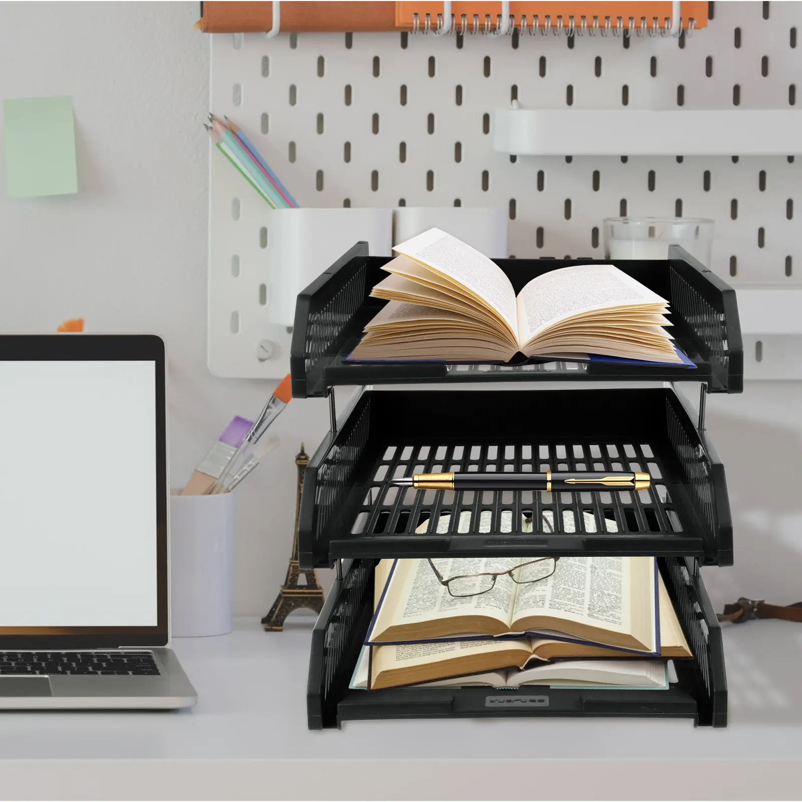 

1Pcs File Document Holder Rack 3 Tier Plastic Desktop Organizer Office File Folder Storage Shelf for Magazines Books Folders