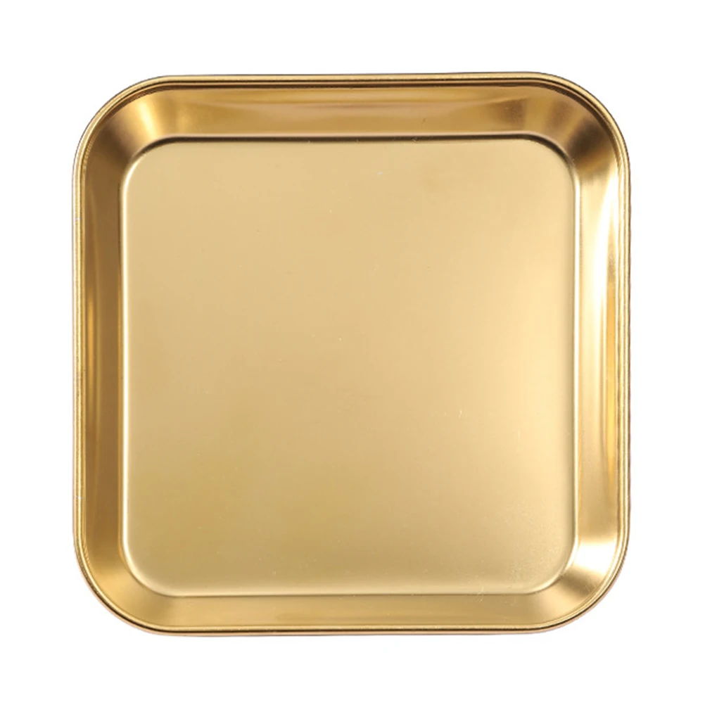 

1pc Stainless Steel Golden Fruit Plate Food Grade 304 Food Storage Tray Rustproof Kitchen Fruit BBQ Cake Shop