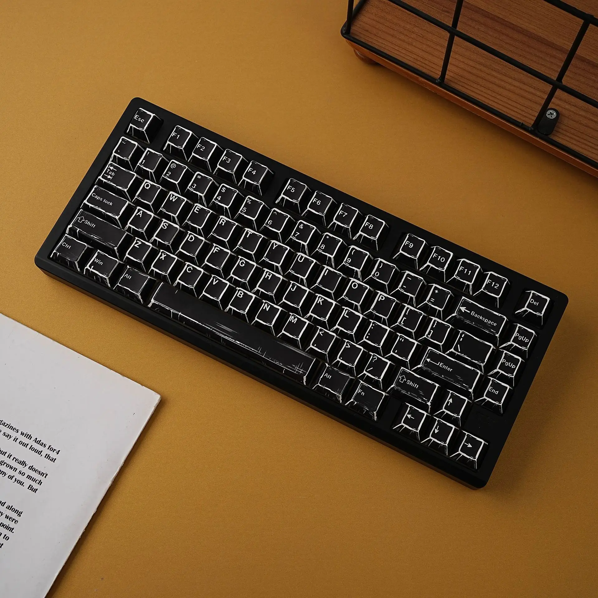 Comic Black Backlit PBT Keycaps Cherry Profile Full Set for Korean Russian German Spanish French Arabic Mechanical Keyboard 131