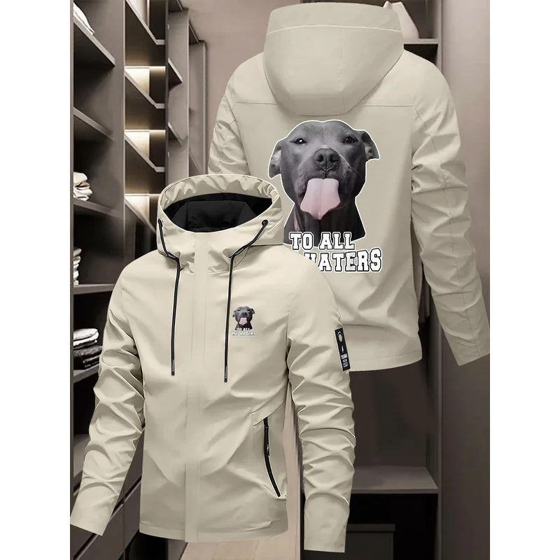New couple's jacket with dog head print，All-weather windproof outdoor mountaineering jacket，Outerwear for men and women