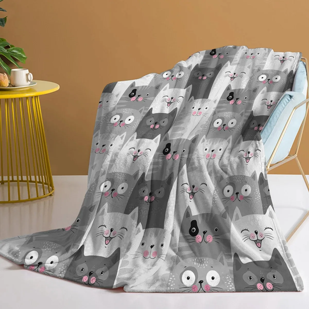 Niedliche Katzen-Flanelldecke, mehrere Größen, 2D-Druck, rosa Gesicht, Kitty-Design, weicher Überwurf, Sofa, Schlafzimmer, Büro, Kuscheln