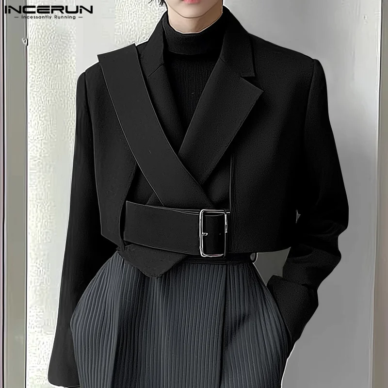 INCERUN Handsome Blazer 2025 Long Sleeve Cross Design Suits Long Sleeve Simple Solid Color Jackets Lapel Collar Autumn Coats