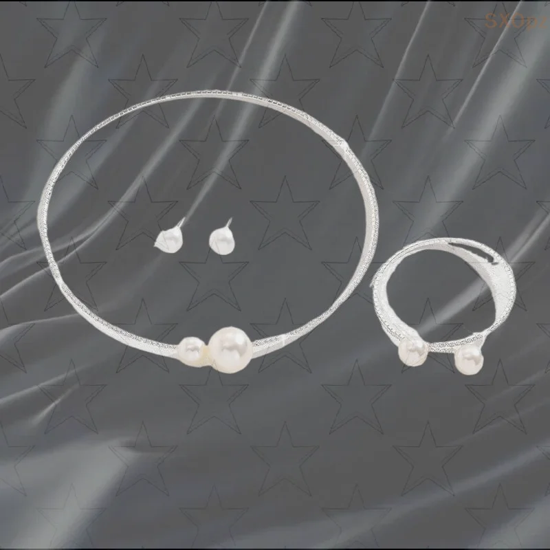 魅力的な 2 ピースの女性用パール ラインストーン ネックレスとブレスレット セット、結婚式のパーティーやギフトに最適です。