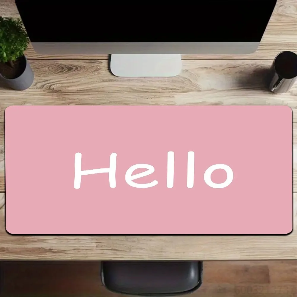 Dark Grey Solid Hello Simple Mouse Pad Minimal White Letter Plain Background Waterproof Non-Slip Modern Office Keyboard Mat