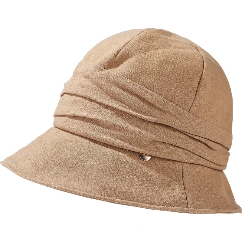 Japanese-style Cotton and Linen Bucket Hat for Women Niche Designer Solid Color Sun Protection Fisherman Hats