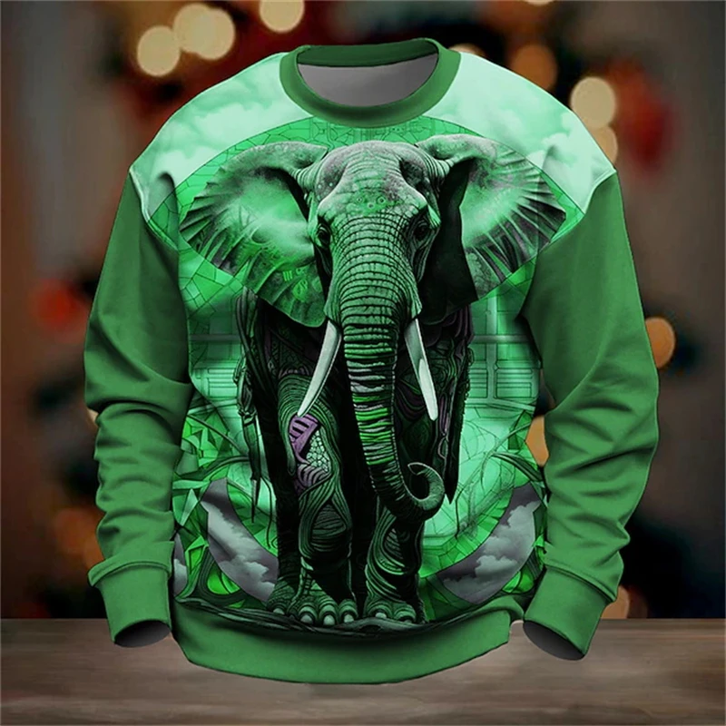

Men's Sweatshirt 3d Print Elephant Graphic Pullover Fashion Trend Elephant Sweatshirt Casual Fun Crew Neck Hoodie Street Men Top
