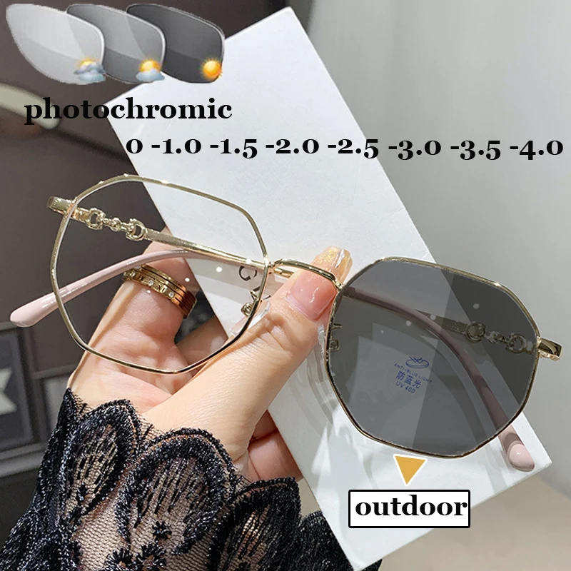 

Smart Outdoor Photochromic Minus Eyeglasses Unisex Round Color Changing Myopia Glasses Optical Spectacle Near Sight Eyewear