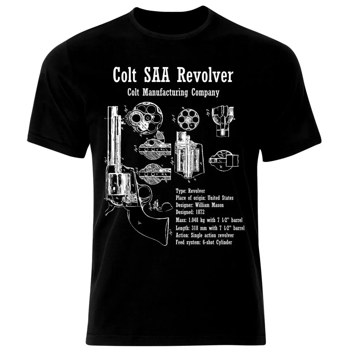 SAA Revolver Bluprint Patent Pistol T Shirt. Short Sleeve 100% Cotton Casual T-shirts Loose Top Size S-3XL