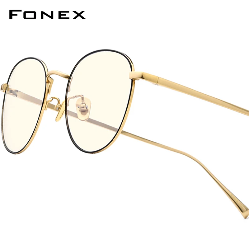 FONEX Pure Titanium Anti Blue Light Blocking Glasses for Women Retro Oval Eyeglasses Men Vintage Eyewear 30015