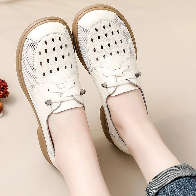 High quality Lightweight Mom Flats Soft Moccasins Women Genuine Leather Shoes Black Flat Shoes Woman Loafers Casual Shoe