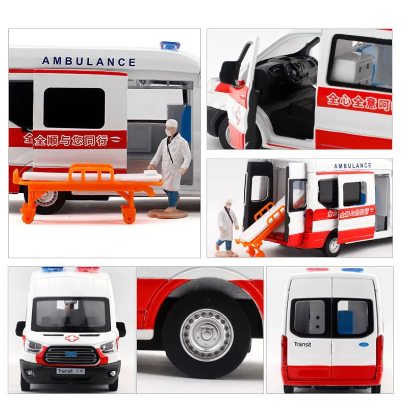 1:32 high simulation alloy ambulance model high quality die-casting light music pull back car boy child gift toy