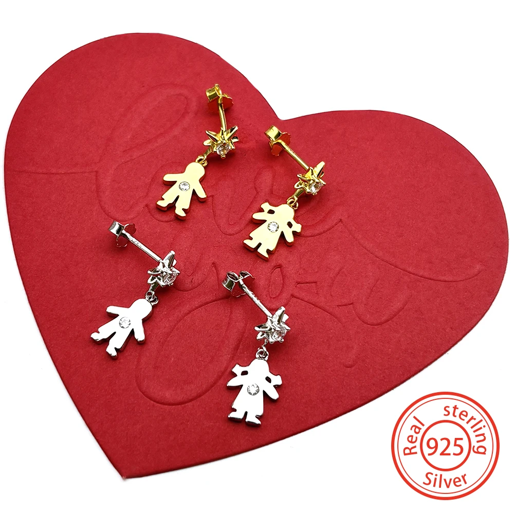 

Детские серьги-подвески для мальчиков и девочек, для женщин и мужчин, парные, из стерлингового серебра 925 пробы, с кристаллами, модные, на День святого Валентина, на день рождения, ювелирные украшения