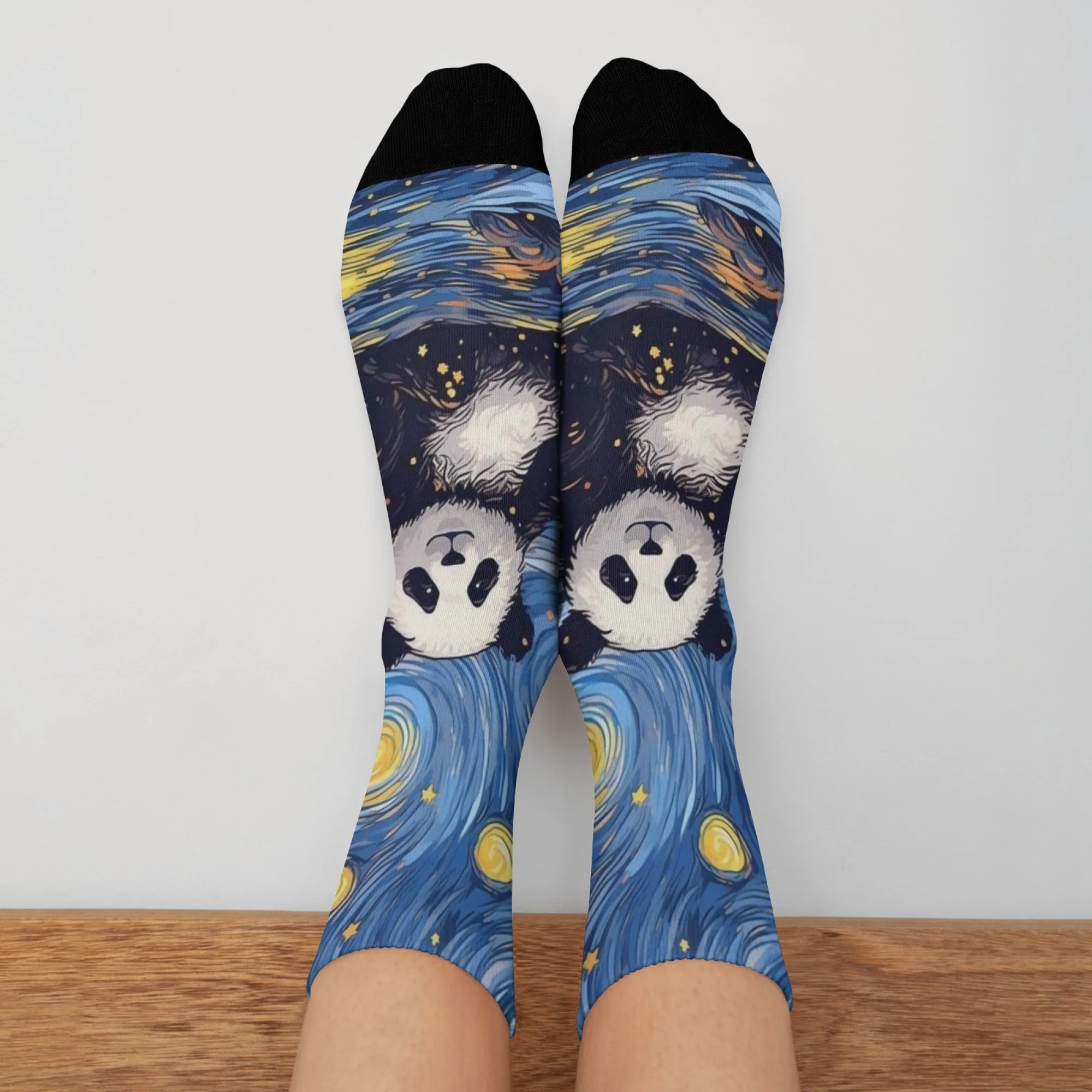 Calcetines informales estilo Panda cielo estrellado, cómodos, transpirables, antideslizantes, calcetines de mujer Harajuku Retro Street Hip Hop Crew, regalo