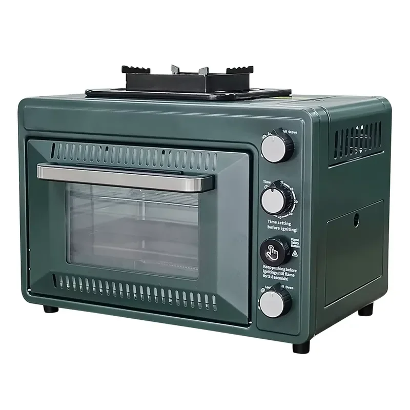 Portable Kitchen Steel Gas Stove for Outdoor Camping 2-in-1 Windproof Gas Oven and Stove Combo with Timer Function for