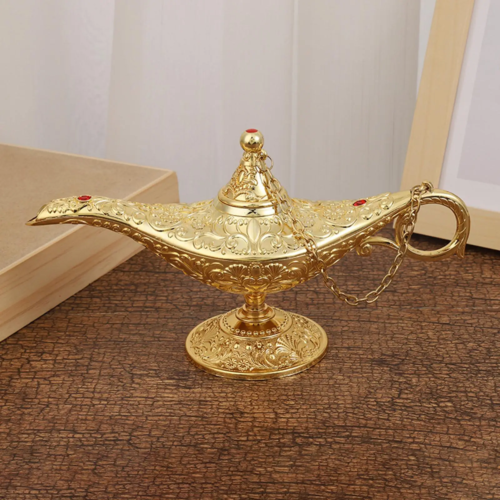 Classic Aladdin Genie Lamp Gold Accent Decor Removable Lid Antique Style Table Centerpiece for Home Party Christmas Gift