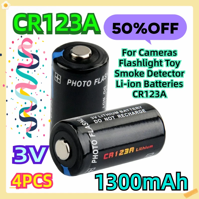 For Cameras Flashlight Toy Smoke Detector Li-ion Batteries CR123A 3V 1300mAh 4pcs