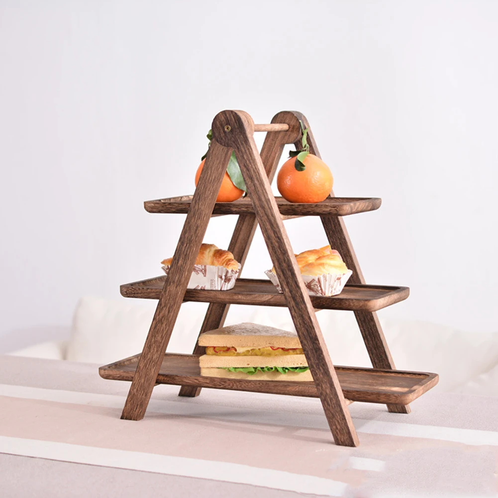 

2Pcs Wooden Serving Platter 3 Tier Serving Tray Multi-Function Rectangular Serving Stand Foldable Food Serving Rack for Picnic
