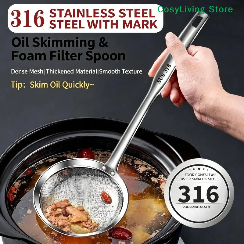 [CL]316 Stainless Steel Fat Skimmer Spoon Fine Mesh Grease Foam Removing Oil Dregs Fishing Percolator Fried Food Net Strainer