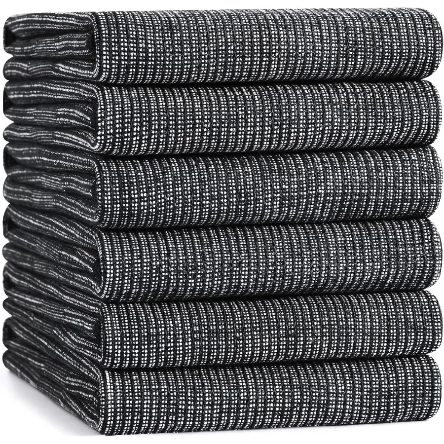 

Кухонные полотенца премиум-класса, 6 упаковок, 18 x 28 дюймов, черные большие хлопковые кухонные полотенца для рук, плоские и махровые полотенца для сушки посуды