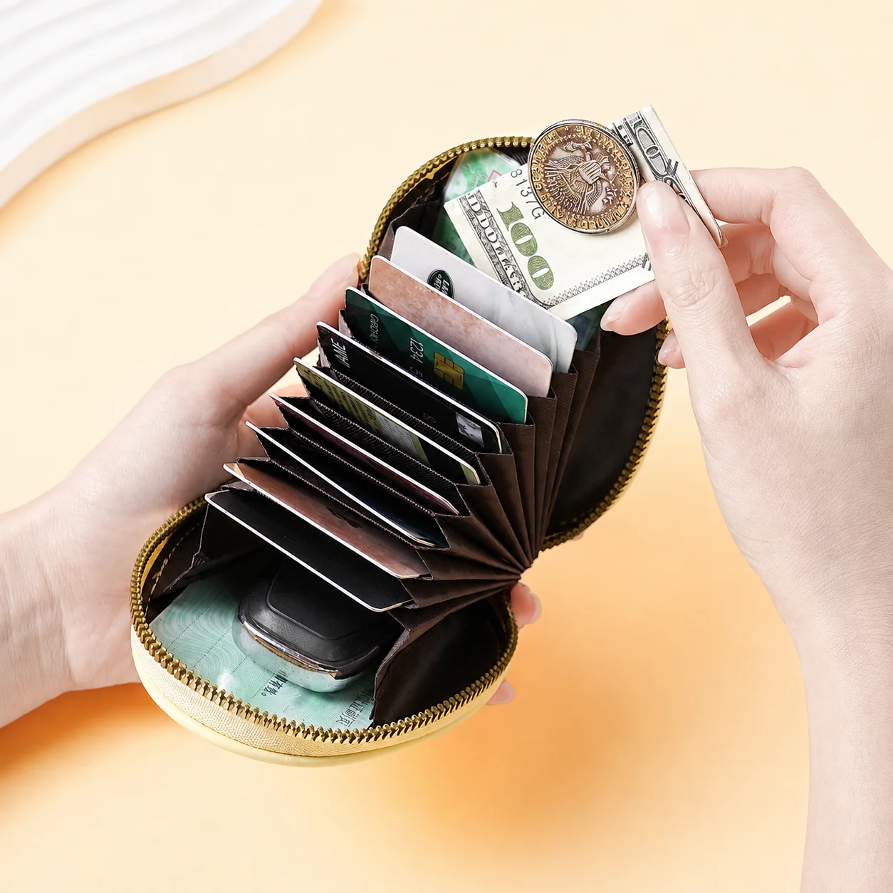 Accordion Card Holder Portable Pu Coin Purse Card Organizer Pu Fruit Coin Purse For Cards Change Storage Coin Storage Commuting