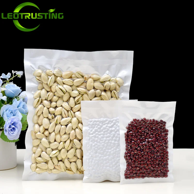 50ชิ้น/100ชิ้นผ้าไนล่อนสีขาว Baju atasan terbuka ถุงดูดฝุ่นใสด้านหน้าอาหารทะเลปรุงสุกชาเนื้อไก่แช่แข็งถุงบรรจุภัณฑ์ปิดผนึกความร้อน