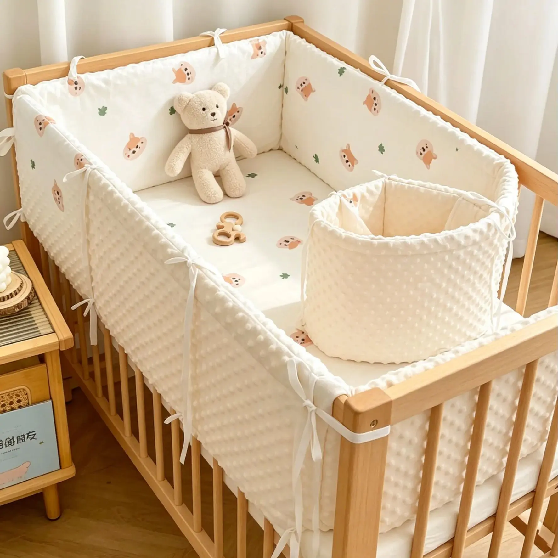 200cmベビーベッドバンパー、クッション付きベビーベッドバンパー、衝突防止幼児用ベッドレール、ベビーベッド-ベビーベッドの安全に最適、ベビーベッドバンパー