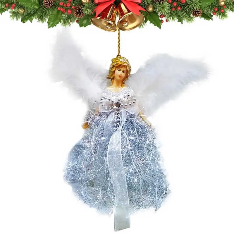 Christmas Angel Pendant with Wings Christmas Tree Hanging Doll Decorations Handmade Angel Topper Holiday Gift Home Ornaments