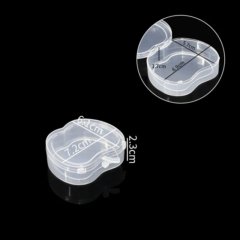 1pc Apple Shaped Transparent Storage Box Flip Cover Connected Design Stationery Packaging Box For Paper Clips Buttons Beads