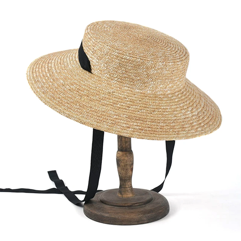 GEMVIE 2024 Fashion Capeline Outdoor Spring Summer Tie Top Hat Women Sun Protection Beach Flat Top Straw Hats