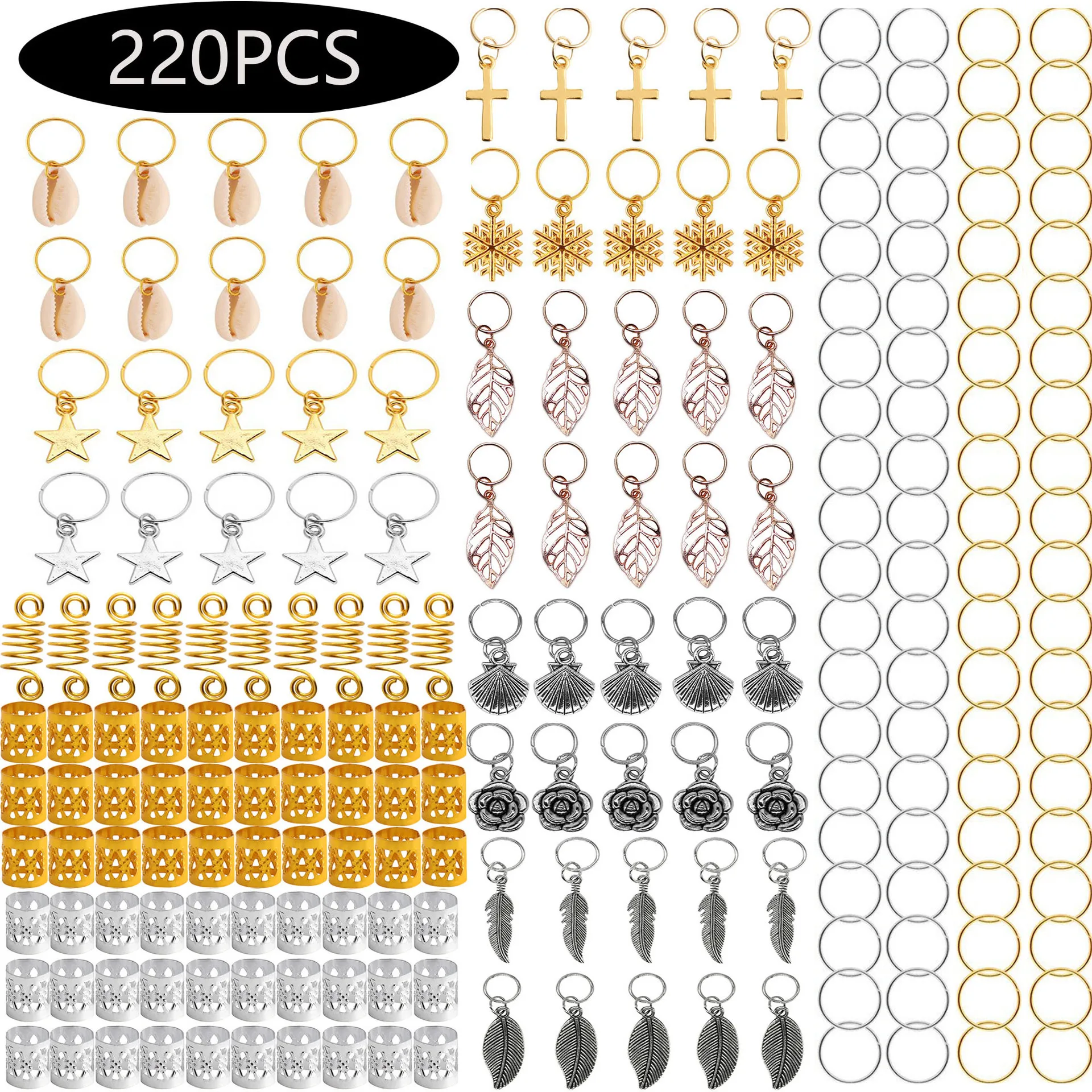 Braided Hair Rings 220pcs Women Hair Accessories Clips Pendants Headband Kit Premium Durable Lightweight Non Tangle for Home