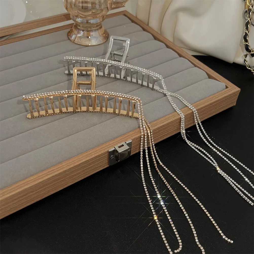 

2pcs Tassel Clips for Women Silver Metal Claw Clips Elegant Alloy Clamps Medium Size Styling Accessories Decorative for Thin