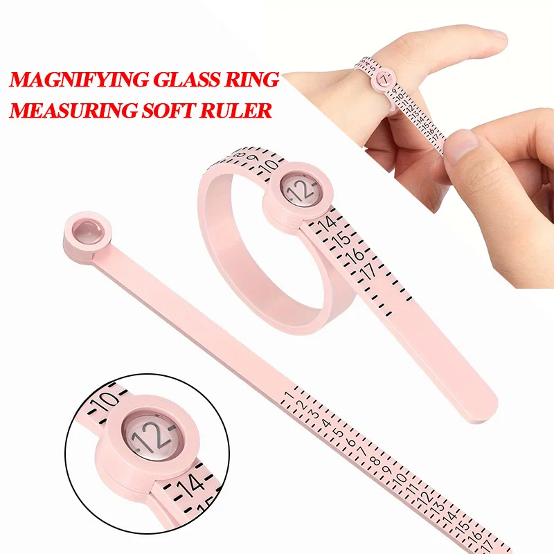 Professional Ring Size Measurement 1-17 Ring Dimender American Measuring Tool with Magnifying Glass Ring Measuring Soft Ruler