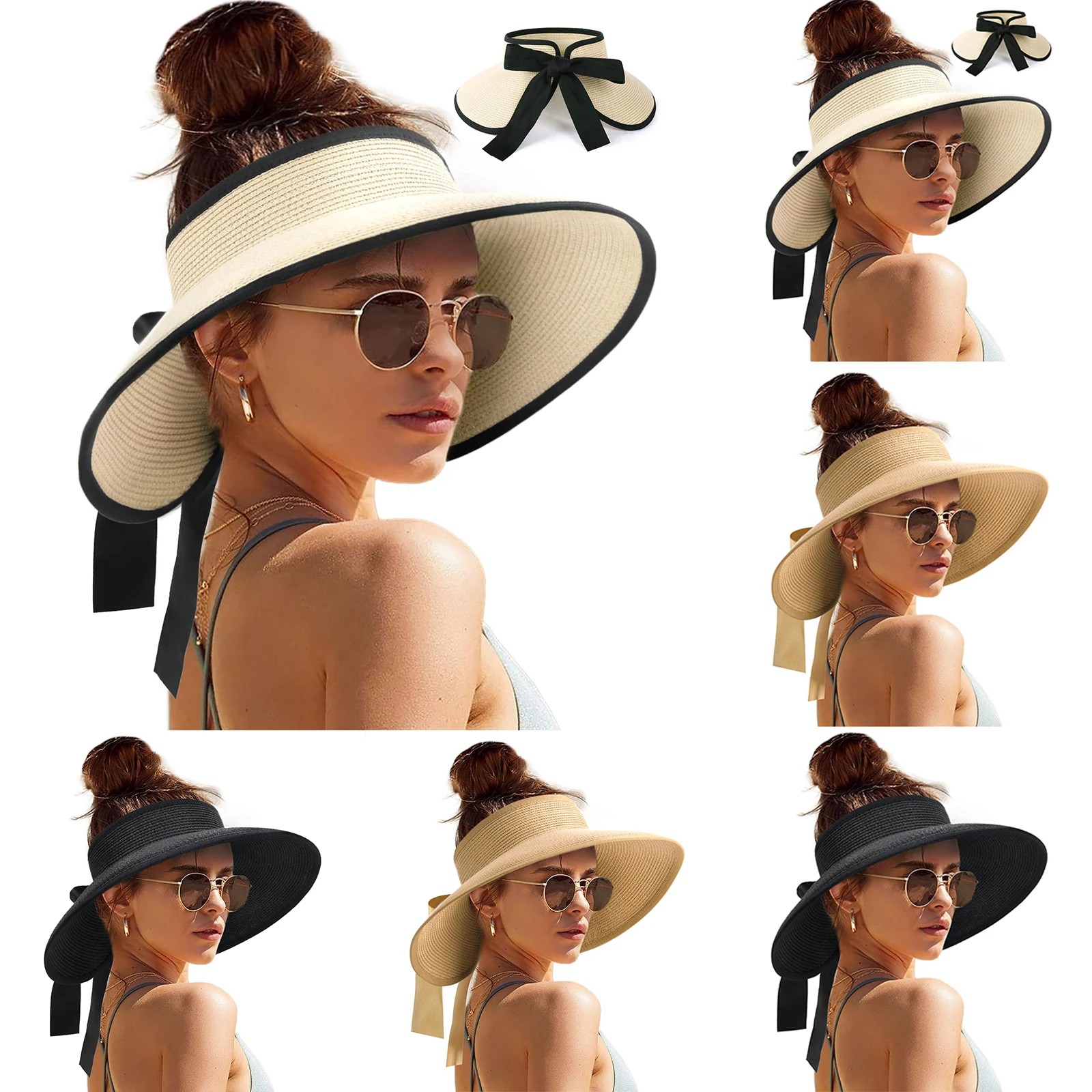 Women's Bow Sun Visor Hat Summer Essentials UV Block Wide Brim Beach Hat Outdoor Daily Must Haves Multi Color Ladies Headwear