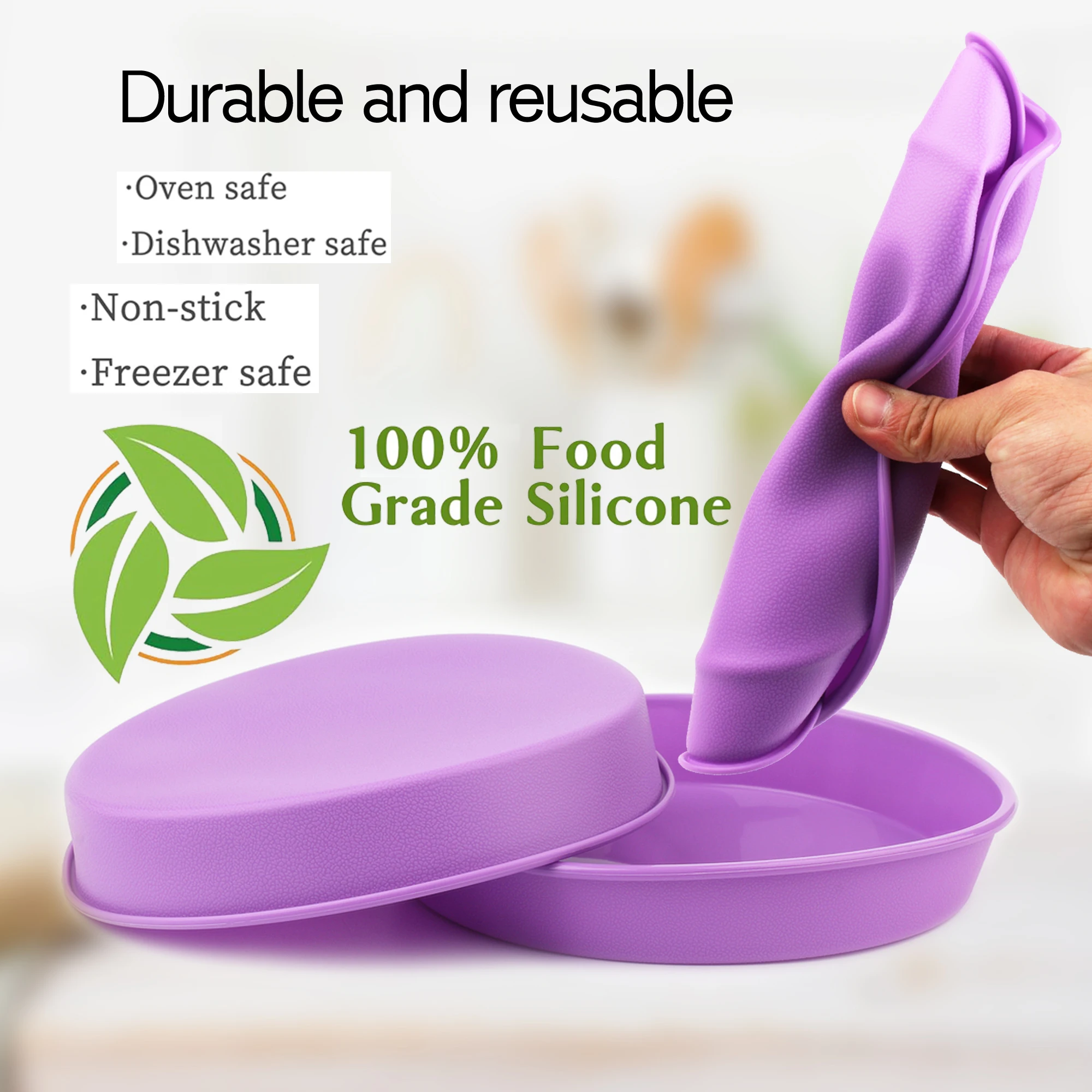 2Pcs Silicone Cake Pan Round Baking Molds Silicone Baking Pan for Cheesecake Chocolate Cake Brownie Cake (Purple, 9 Inch) view 6