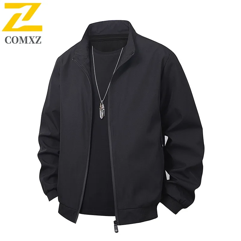 COMXZ الراحة تخفيف الرجال سترة مكتب ضوء سترة واقية الراقية الوقوف طوق لون نقي التجاعيد الحرة الخريف جديد الرجال الملابس #1