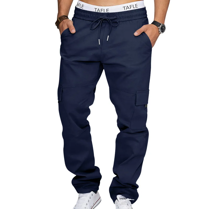 Men Casual Multi Side Pockets Cargo Pants Elastic Drawstring Waist Stitch Detail Jogger Work Trousers