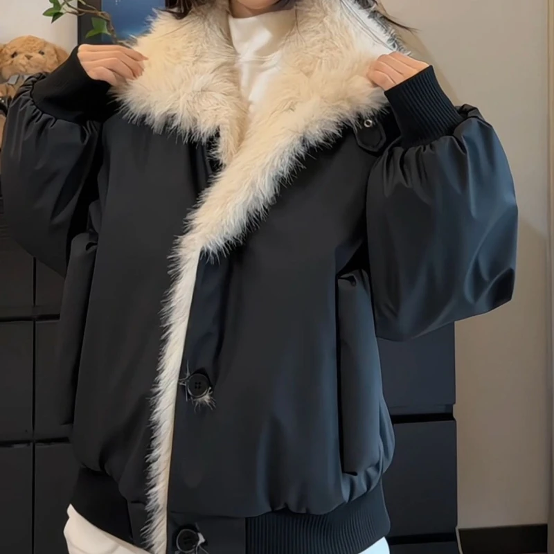 Chaqueta de algodón con capucha Invierno Engrosado Cálido Ruffian Chaqueta hermosa Cuello de piel Algodón