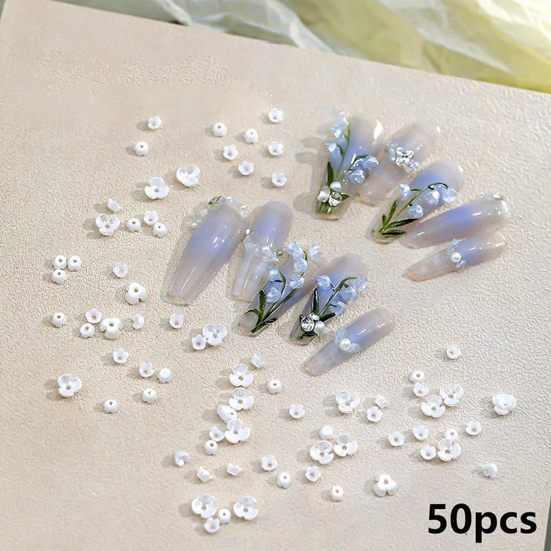 50pcs เรซิ่นดอกไม้เล็บ Charms Flatback ดอกไม้ตกแต่งเล็บเล็บอุปกรณ์เสริมเล็บ DIY หัตถกรรม