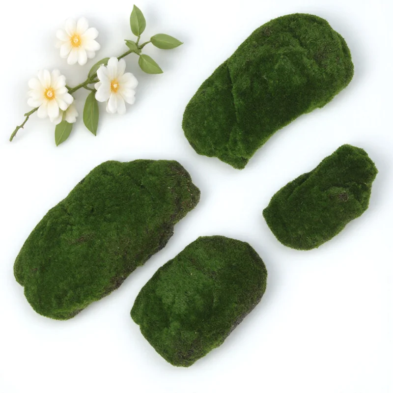 

4Pcs Artificial Moss Decorative Stones Faux Rocks for Indoor Plants Garden DIY Floral Craft Fake Moss Fake Grass for Project