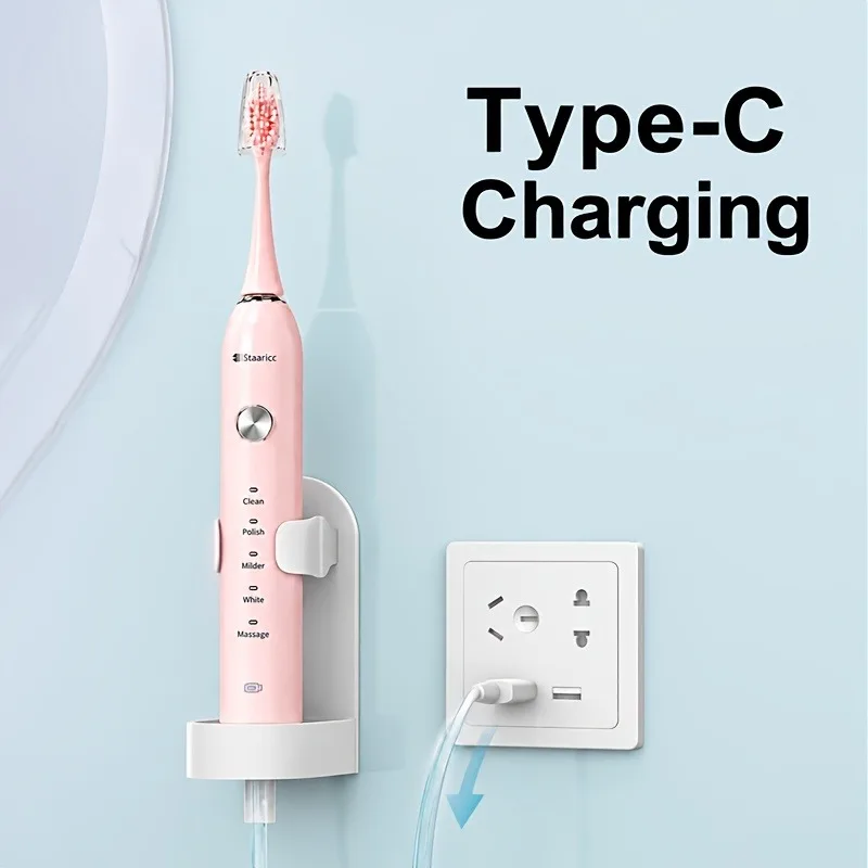 Smart Electric Toothbrush 2 Min Timer 30s Reminder 5 Modes 38000 VPM High Frequency Portable Rechargeable for Adult Travel
