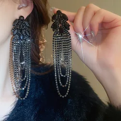 FYUAN Geometric Crystal Earrings Oversize Long Tassel Rhinestone Earrings for Women Luxury Earring Statement Jewelry