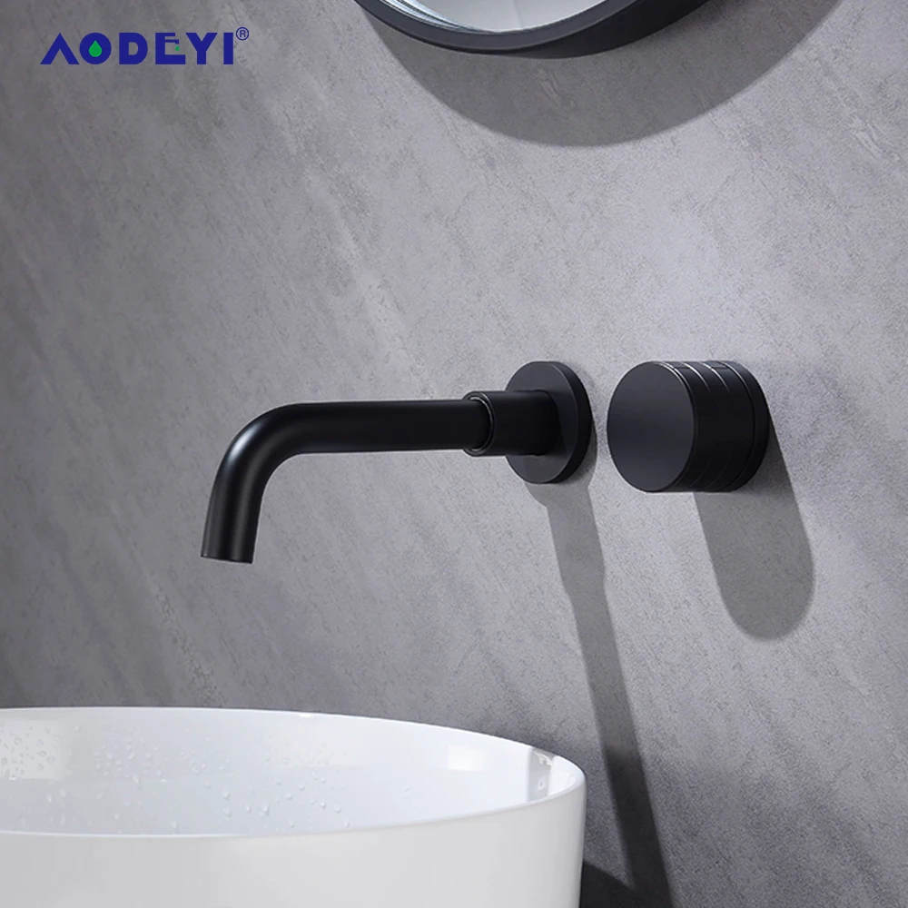 

Black Bathroom Sink Faucet Tap Brass Polished Hot Cold Wash Basin Water Swivel Spout Wall Mounted Brushed Gold Bath Mixer Taps