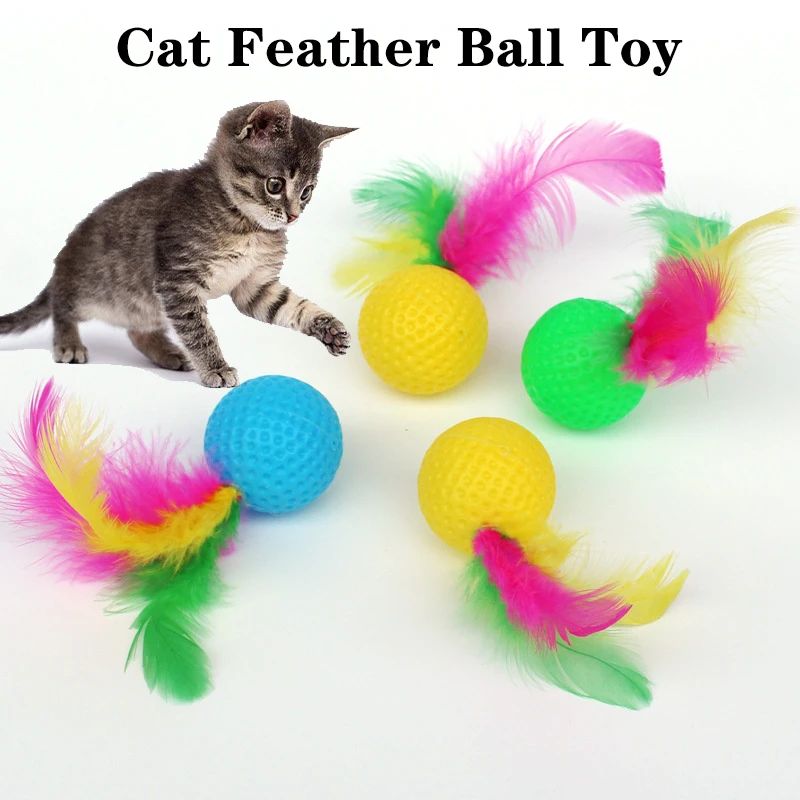 

5Pcs/10Pcs Cat Toys Feather Toys Making Sound Golf Feather Ball Toy Interactive Training Kitten Chew Toy for Cats Accessories