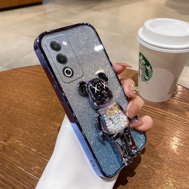 

Plating Cover Quicksand Bear Stand Bracelet For OPPO A5 5G A5i Pro A5X Phone Case For OPPO A5 5G A5X A5i Pro Phone Case
